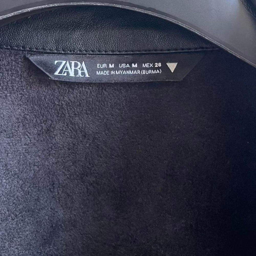 Zara Black Faux Leather Shirt Jacket Shacket Snap Button Front Mens M - Picture 2 of 5